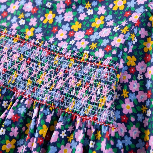 HILEELANG Toddler Girls Cotton Dress 2-7T, 100% Soft Cotton, Long Sleeve Floral Print Smocked Dress for Everyday Wear