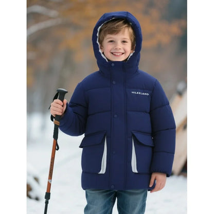 HILEELANG Kids Big Boys Winter Puffer Jacket with Hood Warm Light Weight Padded Water-Resistant Coat for Kids 6-13 Years, Classic Navy Blue