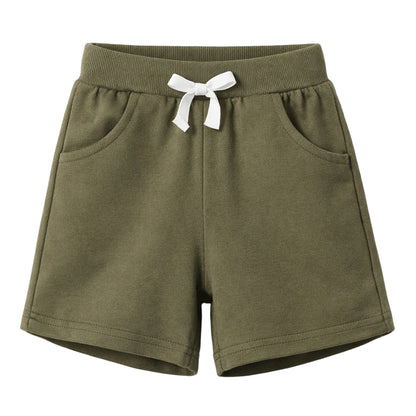 HILEELANG Toddler Boys' Cotton Shorts 3-Pack with Pockets, Grey/Black/Green