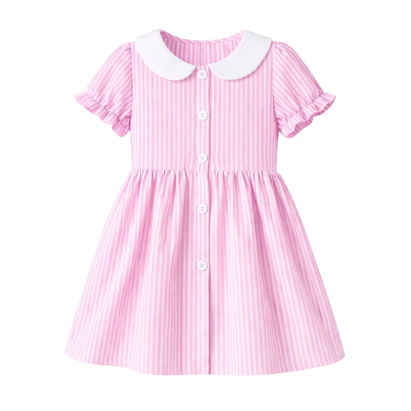 HILEELANG 2-7T Toddler/Little Girls Pink White Stripe 100% Cotton Dress