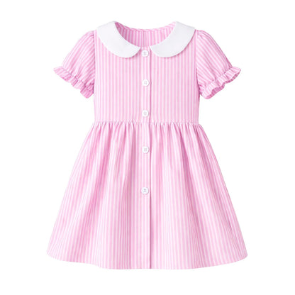 HILEELANG 2-7T Toddler/Little Girls Pink White Stripe 100% Cotton Dress