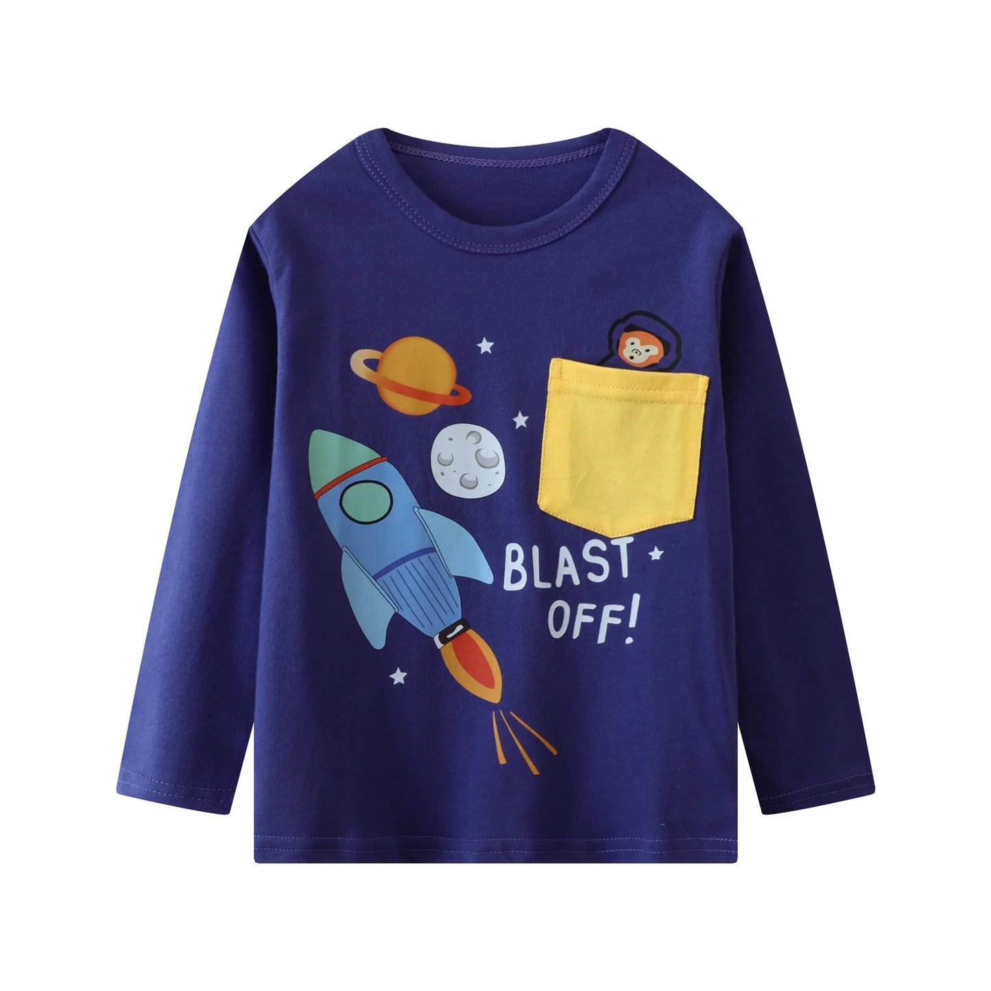 HILEELANG Toddler Boys' Long Sleeve Tee Shirt Christmas Cotton Casual Crewneck Rocket Graphic Tops T-Shirts Black Blue 3 Packs