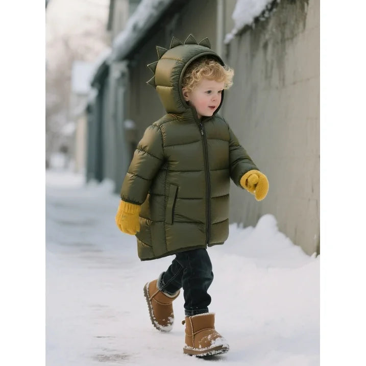 HILEELANG Toddler Boy Girl (12M-7Y) Winter Puffer Jackets Coats Amy Green Dinosaur Hooded Light Weight Padded Outerwear