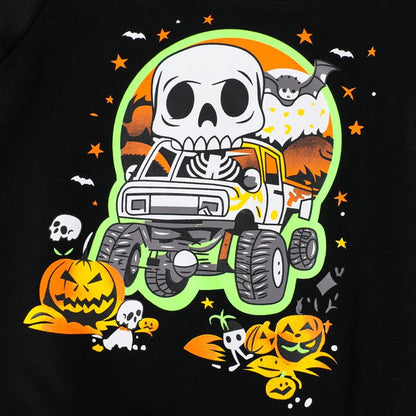 HILEELANG Toddler Boy Black Sweatshirts Halloween Skeleton Pumpkin Graphic Glow in the Dark Crewneck Long Sleeve Pullover Cotton Top Sweater Shirts