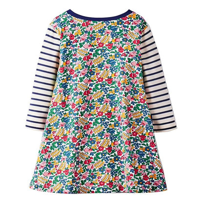 HILEELANG toddle Girls Long Sleeved Dresses Christmas Winter Cotton Casual Cute Party Cartoon Animal Unicorn Pattern Dress