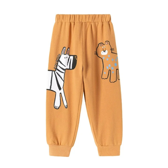 HILEELANG Toddler Boys （2-7Y) 2-Piece Outfit Set, Cartoon Safari Animal Print Sweatshirt and Pants, Soft Fall Spring Clothing