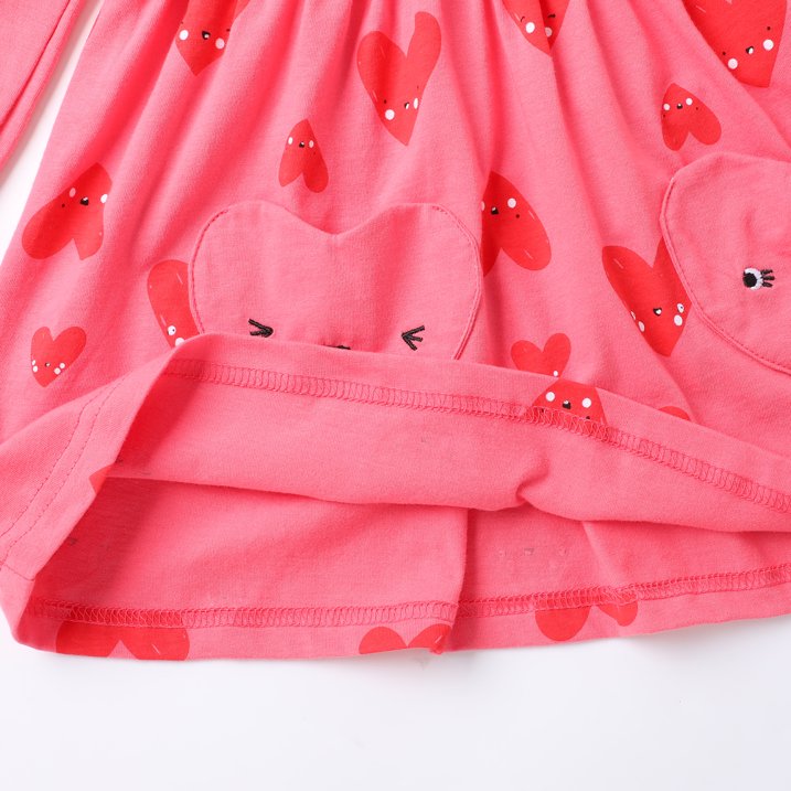 HILEELANG Toddler Girls Cotton Dress 2-7T, 100% Soft Cotton, Long Sleeve Cute Heart Print Casual Princess Outfit