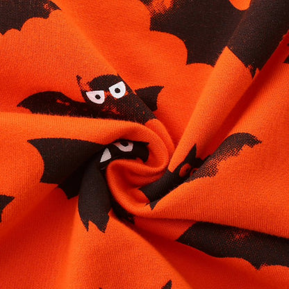 HILEELANG Toddler Boy Orange Sweatshirts Halloween Bat Printed Crewneck Long Sleeve Pullover Cotton Top Sweater Shirts