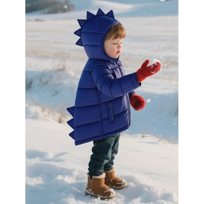 HILEELANG Toddler Boy Girl  (12M-7Y) Winter Puffer Jackets Coats Navy Blue Dinosaur Hooded Light Weight Padded Outerwear