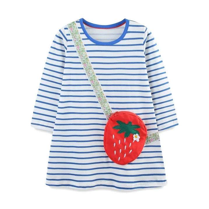 HILEELANG 100% Cotton Girls Long Sleeve Dress with NavyUnicorn ,NavyStripeDog,StripeStrawberry and FloralPumpkin – Ages