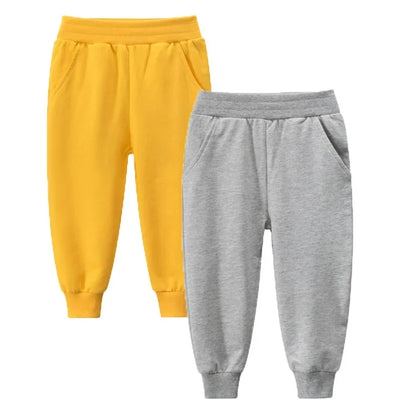 HILEELANG Toddler Kids Boy Girl Pants 2-Pack Set Jogger Sweatpants Jogger Pant Pure Yellow Grey Active Sport Trousers
