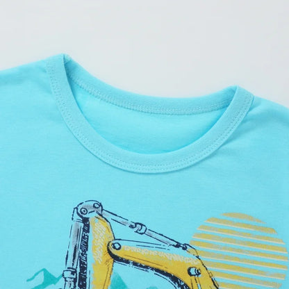 HILEELANG Toddler Boys' Long Sleeve Tee Shirts Cotton Crewneck Blue Excavator Graphic Tops T-Shirts 3 Packs