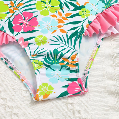 HILEELANG 3-8T Toddler/Little Girls Pink Tropical Floral Rashguard Swimsuit