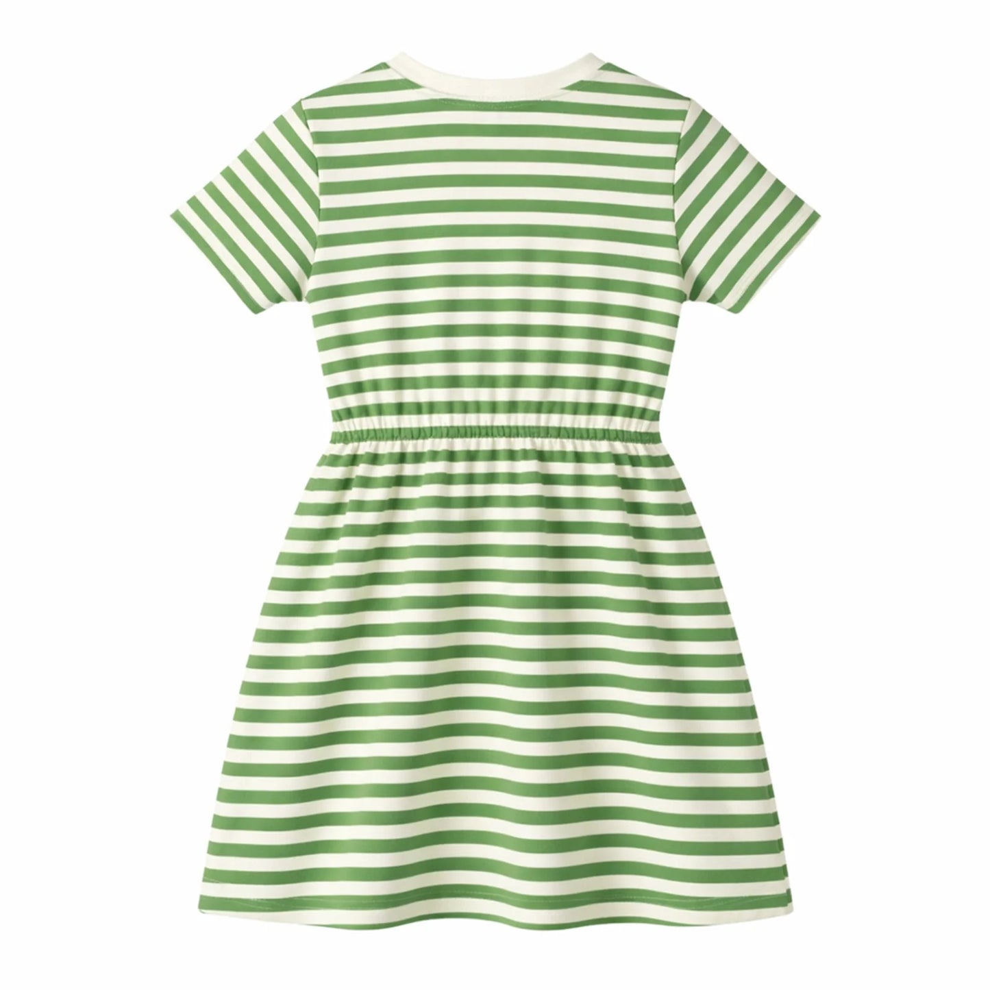 HILEELANG 4–13 Little/Big Girls Green White Stripe V-Neck Short Sleeve Dress with Waist Tie