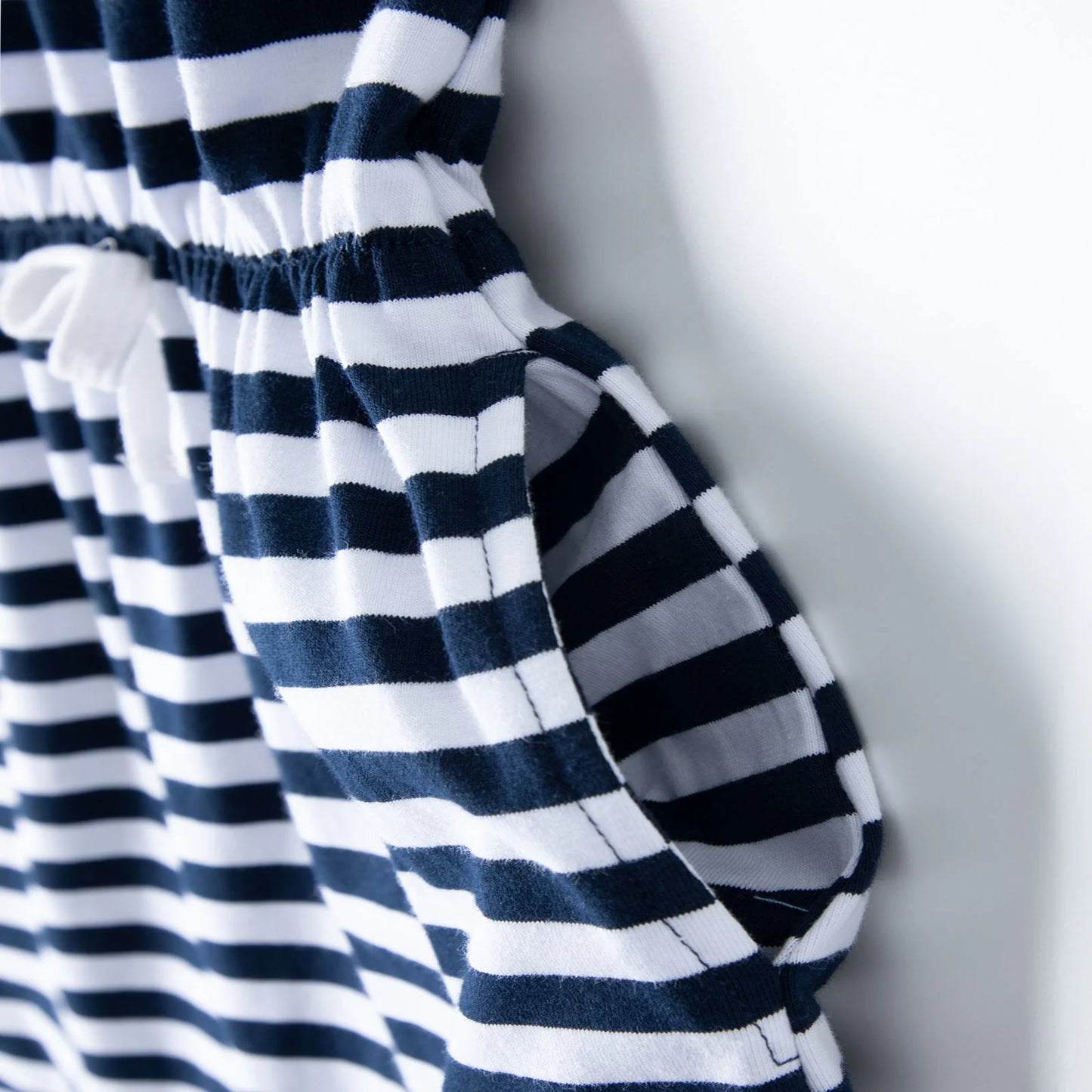 HILEELANG 4–13 Little/Big Girls Navy White Stripe Casual Short Sleeve Dress with Waist Tie
