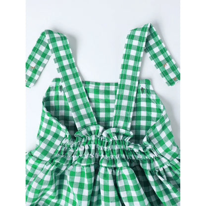 HILEELANG 2-7T Toddler/Little Girls Green Gingham 100% Cotton Dress
