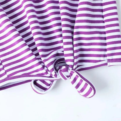 HILEELANG Girls 100% Cotton Long Sleeve T-Shirt 4-Pack, Purple Stripe Navy Pink White, Casual Everyday Tops
