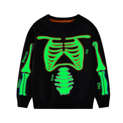 HILEELANG Kids Halloween(2-7Y) Glow in The Dark Skeleton Sweatshirt - Boys Girls Funny Spooky Pullover Long Sleeve Tops