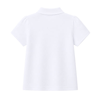 HILEELANG 2-Pack Little/Big Girls' Short Sleeve Pique Polo Shirts, School Uniform Tops for Kids 4-13T, White & Heather Gray