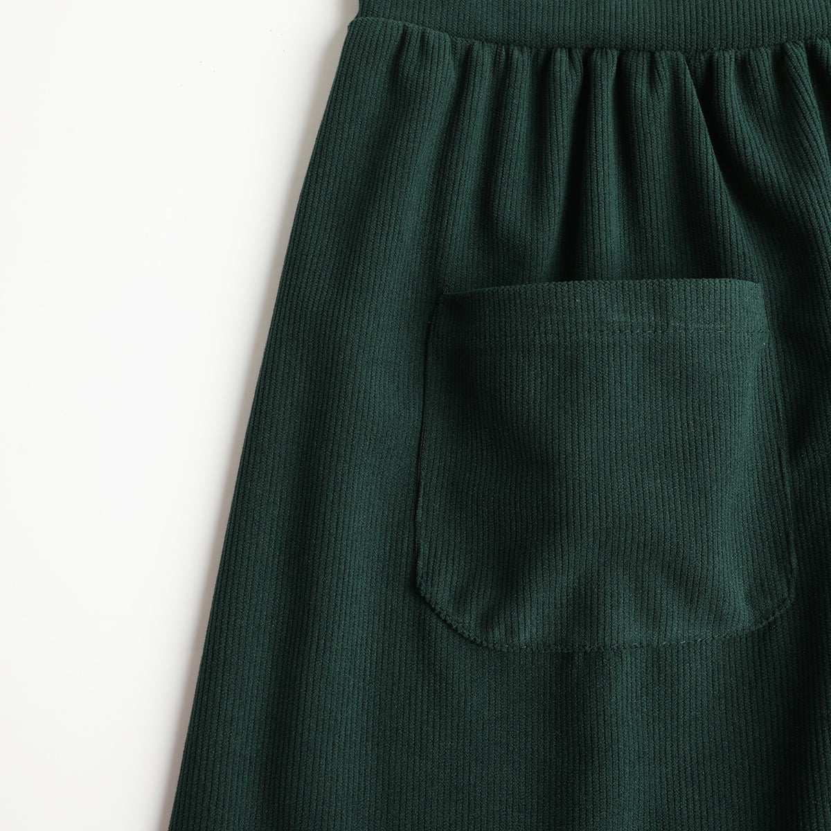 HILEELANG Toddler Dark Green Corduroy Overall Dress, Single Piece