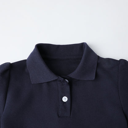 HILEELANG 2-Pack Little/Big Girls' Short Sleeve Pique Polo Shirts, Uniform Tops for Kids 4-13T, Navy Blue & Light Blue