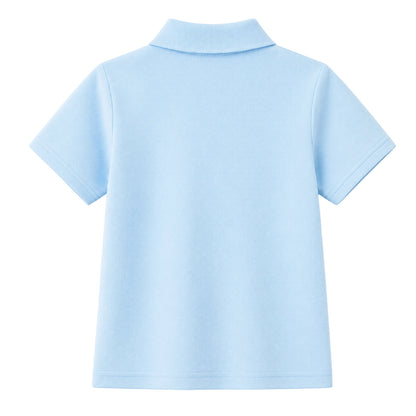 HILEELANG 5-14 Years Boys Polo Shirts 2 Pack, School Uniform Short Sleeve Shirts for Kids, Cotton Blend Breathable Casual Tops for Boys, White and Light Blue