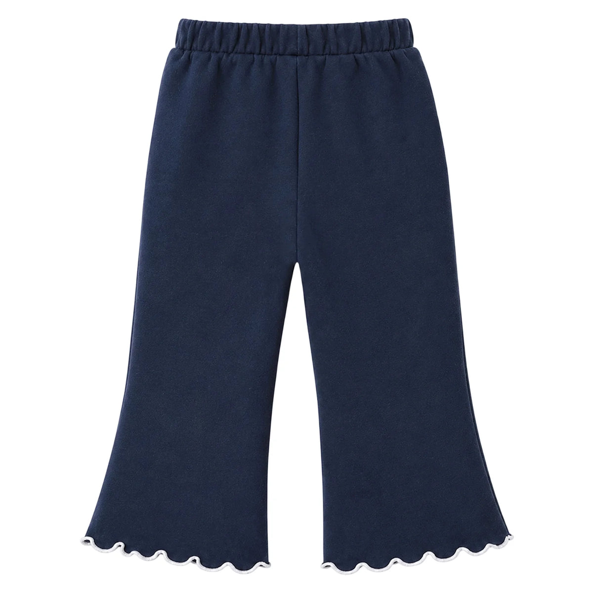 HILEELANG Girls 2 Piece Outfit Set, Bow Detail Long Sleeve Top & Flare Pants, Scallop Trim, Navy Blue