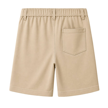 HILEELANG 5-15 Years Little Big Boys School Uniform Shorts 2 Pack, Elastic Waist Flat Front Khaki Chino Shorts with Pockets for Kids Khaki