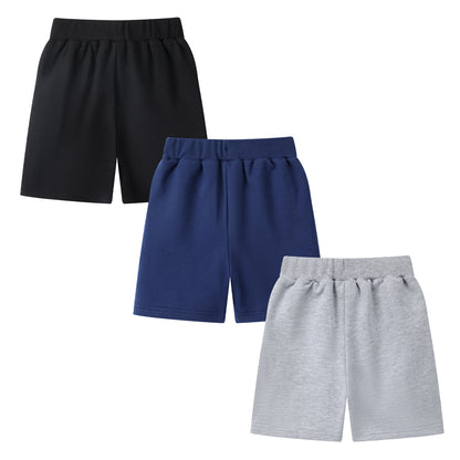 HILEELANG Toddler Boys' Cotton Shorts 3-Pack with Pockets, Grey/Black/Navy