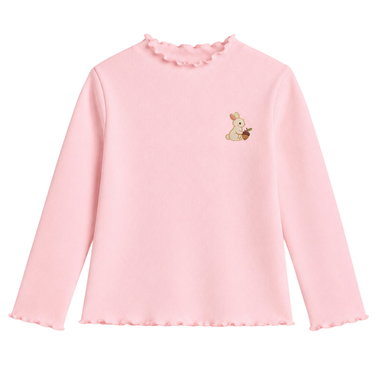 HILEELANG Toddler Girls Long Sleeve T-Shirts 2-Pack, Ruffle Trim Deer Embroidery, Ivory and Pink