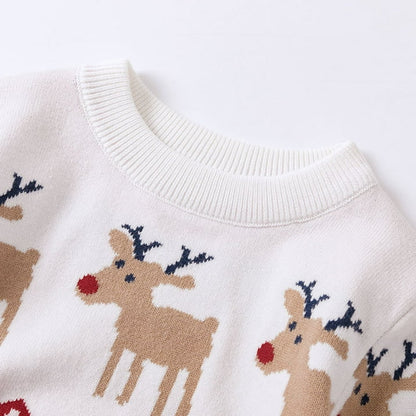 HILEELANG Toddler Boy Girl Sweater Christmas Knit Pullover Crewneck Offer White Red Christmas Elk Deer Sweatshirts Holiday Sweater