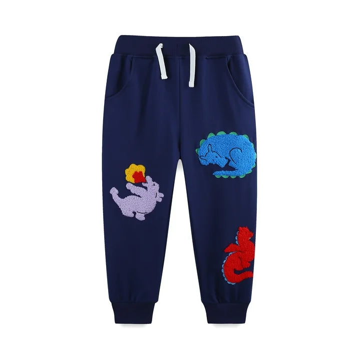 HILEELANG Toddler Boys（2-7Y) 2-Piece Outfit Set,3D Appliqué Dinosaur Patch Sweatshirt and Jogger Pants, Cozy Fall Spring Tracksuit
