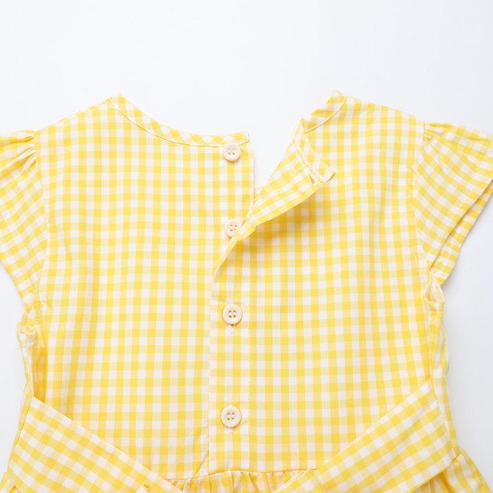 HILEELANG 3-13T Little/Big Girls Yellow Gingham 100% Cotton Dress