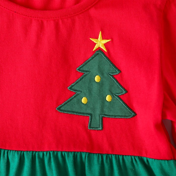HILEELANG Girls Christmas Dress Long Sleeve CottonHoliday Outfit with Bow Red Green Tiered Festive Party Dress for Toddler Kids, Xmas Birthday Outfit Winter Clothing