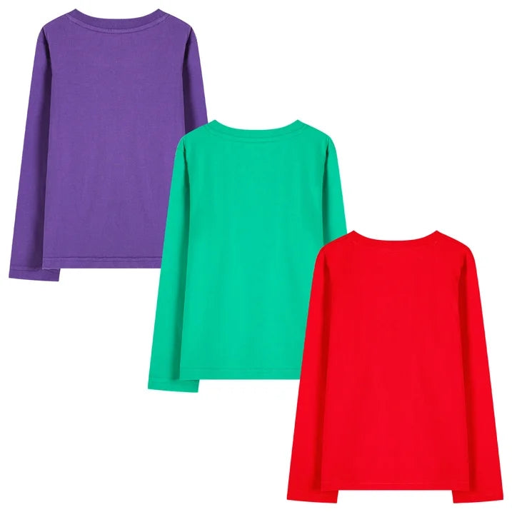 HILEELANG Toddler Girls'Christmas Long Sleeve Tee Shirt Cotton Crewneck Santa Claus Graphic Tops T-Shirts Blue Yellow Pink 3 Packs