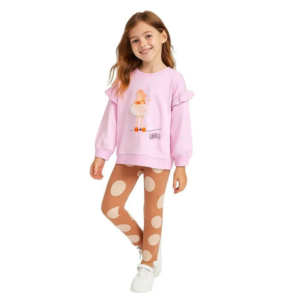 HILEELANG Toddler Girl Sweatshirt and Leggings Set（Age:2-7Y) – Lotus leaf Long Sleeve Pink Fairy Dance Pullover and Brown Pants, Fall Winter for Kids