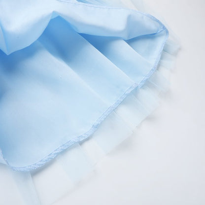 HILEELANG 2-7T Toddler Little Girls Rainbow Striped Ribbed Tulle Dress, Sky Blue Sleeveless Casual Sundress