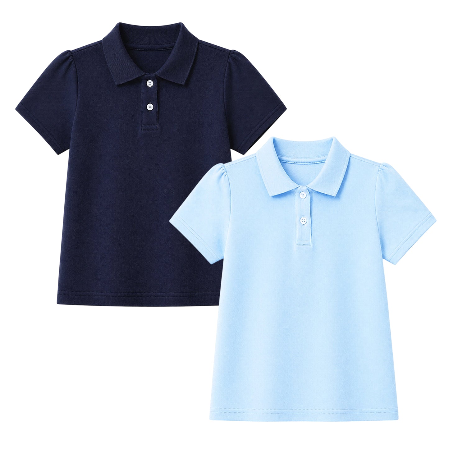 HILEELANG 2-Pack Little/Big Girls' Short Sleeve Pique Polo Shirts, Uniform Tops for Kids 4-13T, Navy Blue & Light Blue