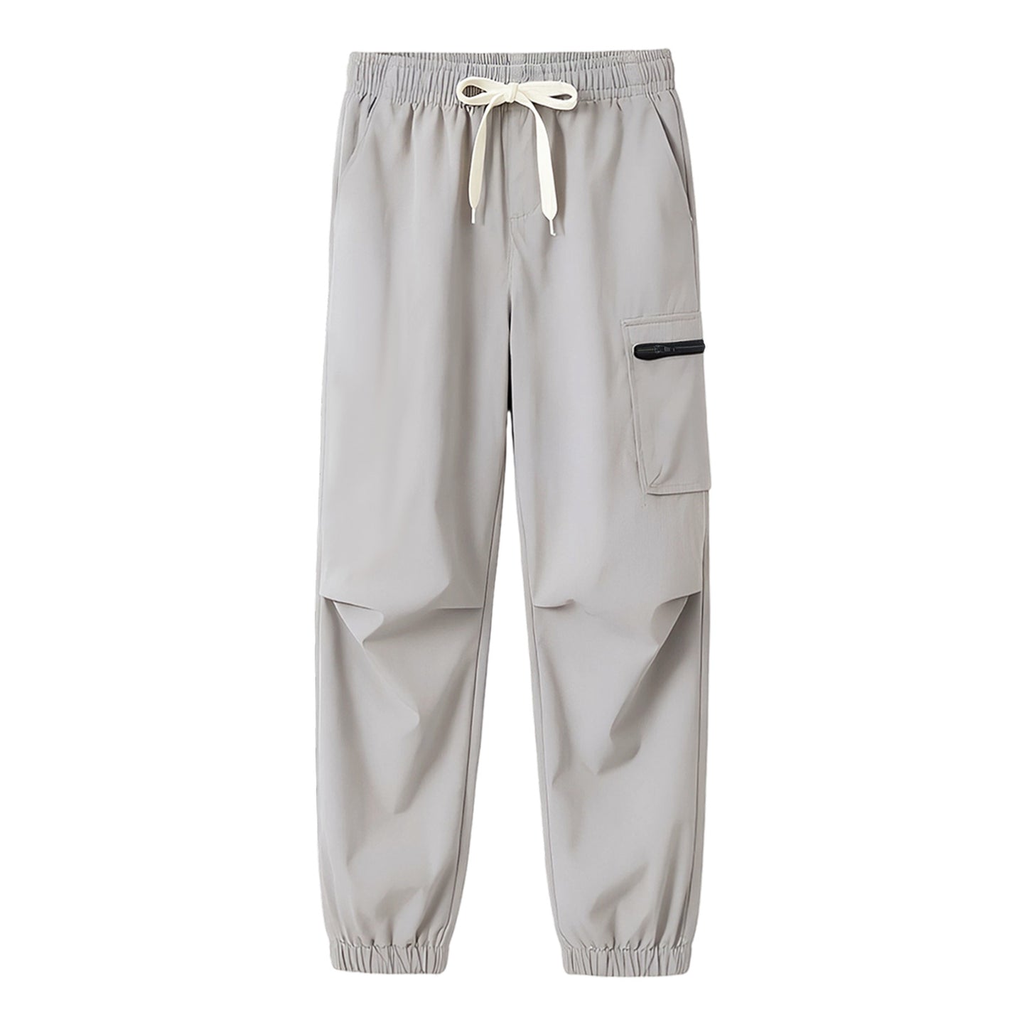 HILEELANG Kids Quick-Dry Jogger Pants Lightweight 4-Way Stretch Outdoor Pants for Boys & Girls Light Gray – Zipper Pocket Style