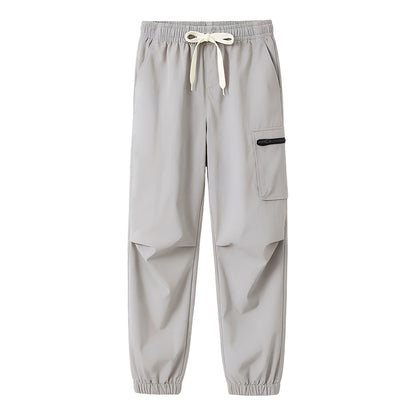 HILEELANG Kids Quick-Dry Jogger Pants Lightweight 4-Way Stretch Outdoor Pants for Boys & Girls Light Gray – Zipper Pocket Style