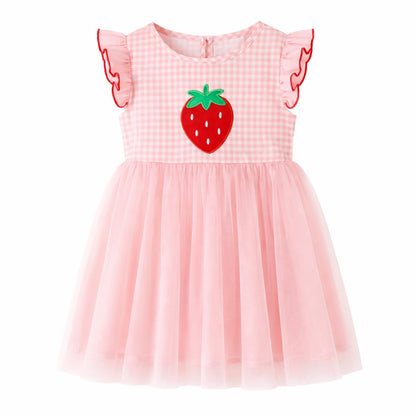 HILEELANG Toddler Girls 2–7T Cotton Summer Dress, Flutter Sleeve Strawberry Graphic Casual Dress