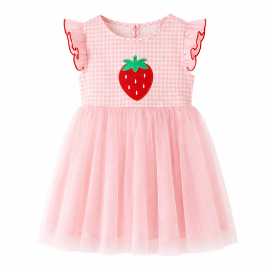 HILEELANG Toddler Girls 2–7T Cotton Summer Dress, Flutter Sleeve Strawberry Graphic Casual Dress