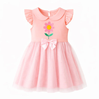 HILEELANG Toddler Girls 2–7T Cotton Summer Dress, Flutter Sleeve Flower Graphic Casual Dress