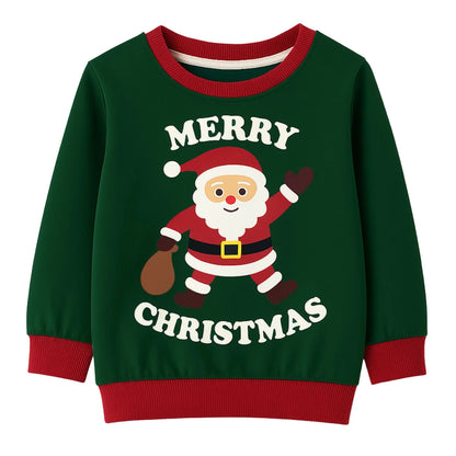 HILEELANG Kids Christmas Sweatshirt, Cotton Pullover Top with Santa Claus Print, Unisex Holiday Long Sleeve Shirt for Toddler Boys Girls