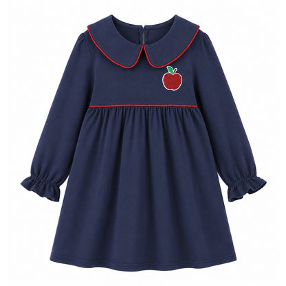 HILEELANG Toddler Apple Embroidery Peter Pan Collar Dress, Single Piece