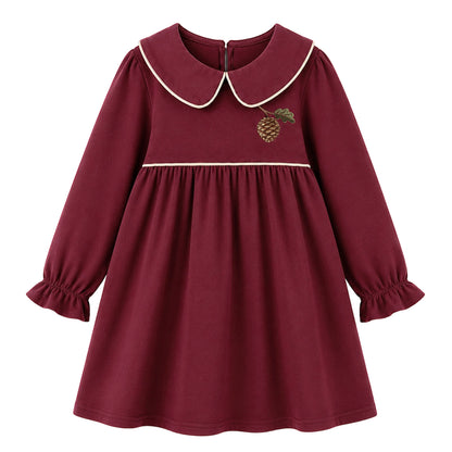 HILEELANG  Girls Peter Pan Collar Pinecone Dress 2-7Y
