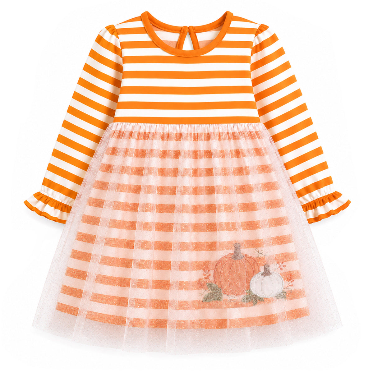 HILEELANG  Girls Pumpkin Stripe Layered Dress 2-7Y