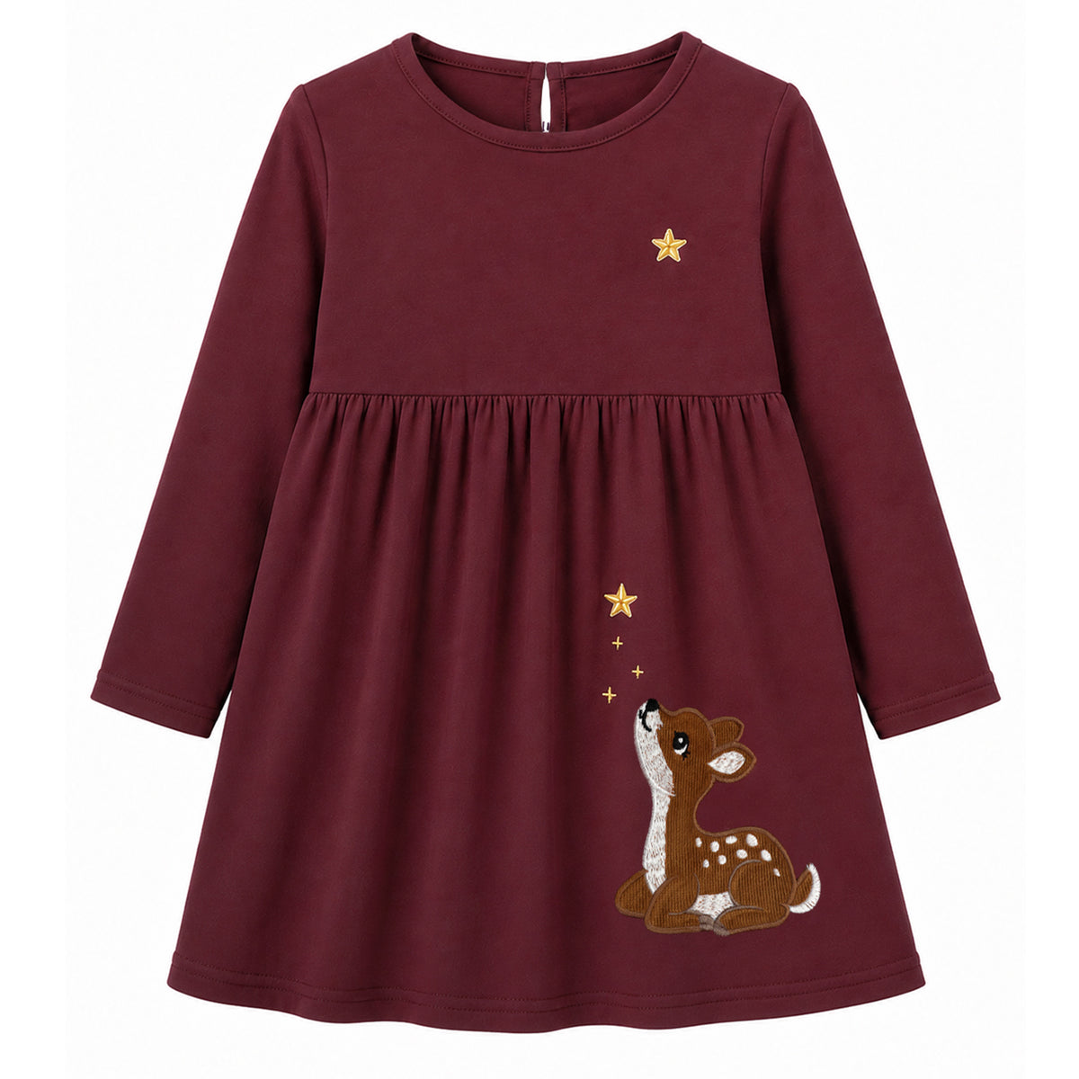 HILEELANG Toddler Deer Star Embroidery Knit Dress, Single Piece