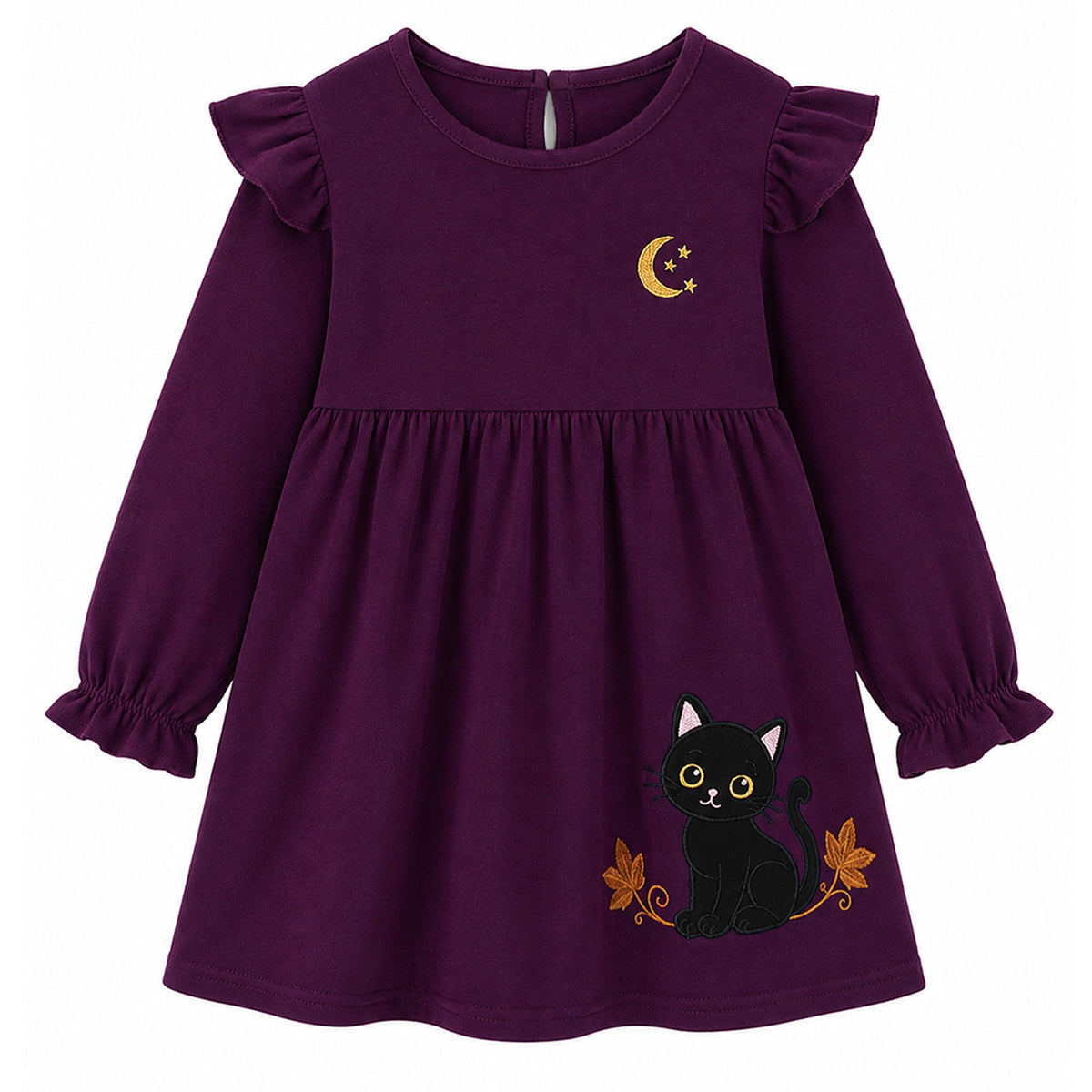 HILEELANG Toddler Black Cat Moon Halloween Dress, Single Piece