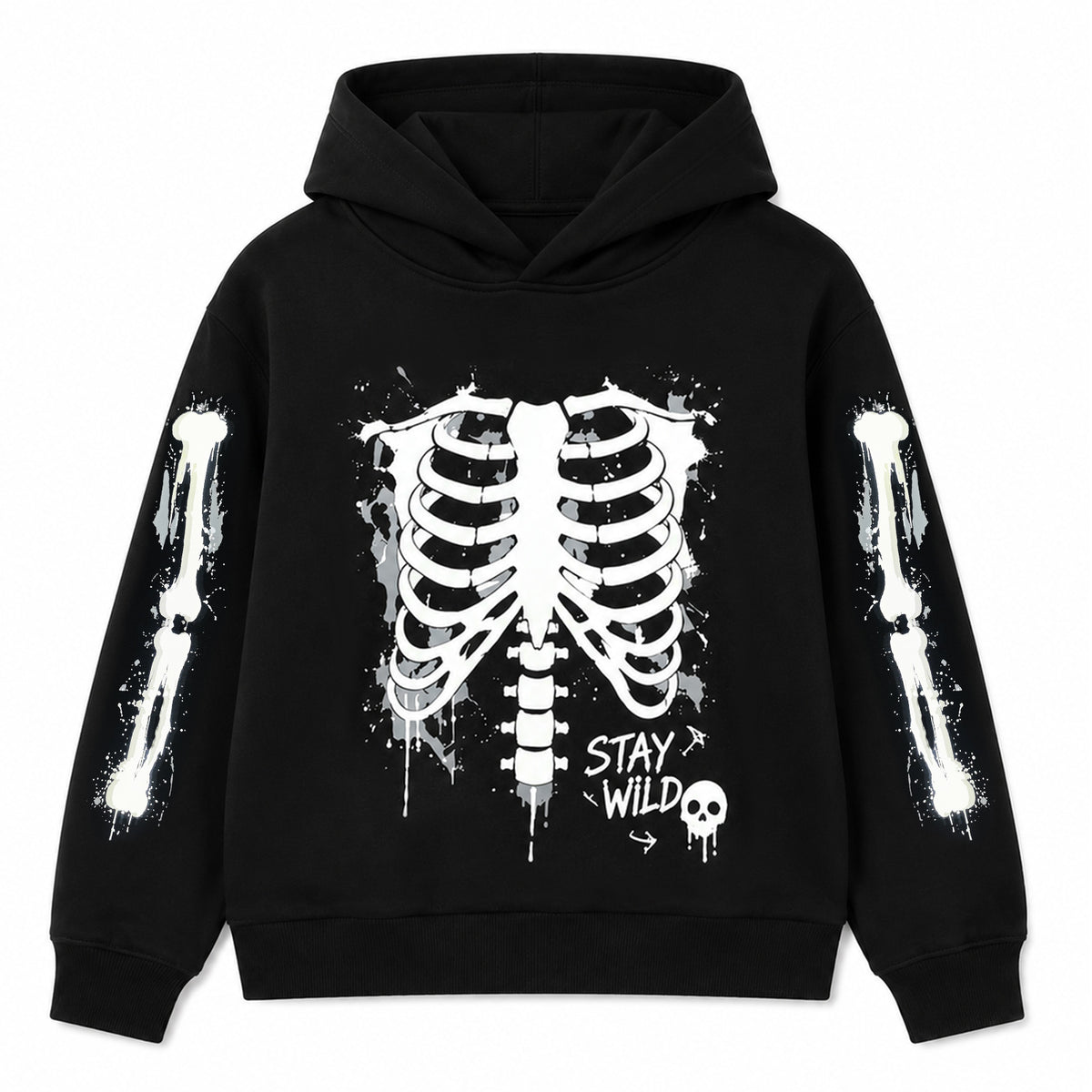 HILEELANG Kids Neon Skeleton Double Print Hoodie, Boys Girls